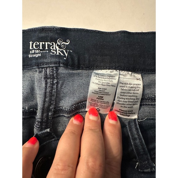 Terra & Sky Dark Wash Denim Cropped Jeans Straight Stretch Leg‎ Size 18W Petite - Picture 3 of 5